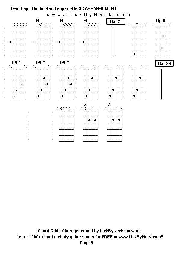 Chord Grids Chart of chord melody fingerstyle guitar song-Two Steps Behind-Def Leppard-BASIC ARRANGEMENT,generated by LickByNeck software.